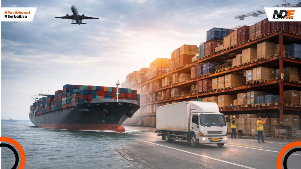 Jasa logistik industri dan konstruksi dengan pengiriman proyek melalui laut, darat, dan udara di area pelabuhan